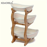 Obst Etagere Holz 3-stöckig – Moderne Obstschale & Gemüsekorb – Obstständer 3 Etagen Küchenorganizer Servierschale