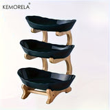 Obst Etagere Holz 3-stöckig – Moderne Obstschale & Gemüsekorb – Obstständer 3 Etagen Küchenorganizer Servierschale